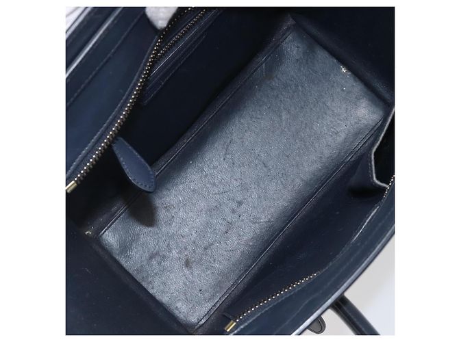 Céline Bolso de mano CELINE Luggage Micro shopper de cuero blanco con herrajes dorados Auth 198867A - vista 20