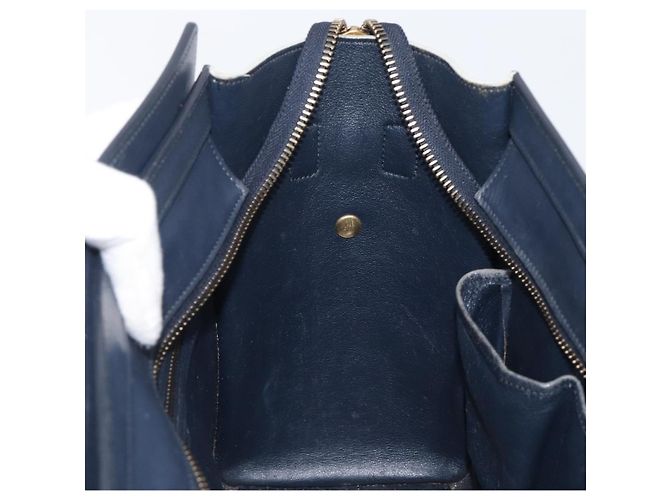 Céline Bolso de mano CELINE Luggage Micro shopper de cuero blanco con herrajes dorados Auth 198867A - vista 21
