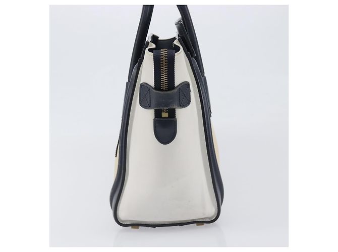 Céline Bolso de mano CELINE Luggage Micro shopper de cuero blanco con herrajes dorados Auth 198867A - vista 4