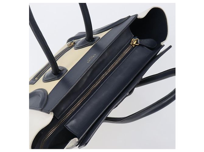 Céline Bolso de mano CELINE Luggage Micro shopper de cuero blanco con herrajes dorados Auth 198867A - vista 6