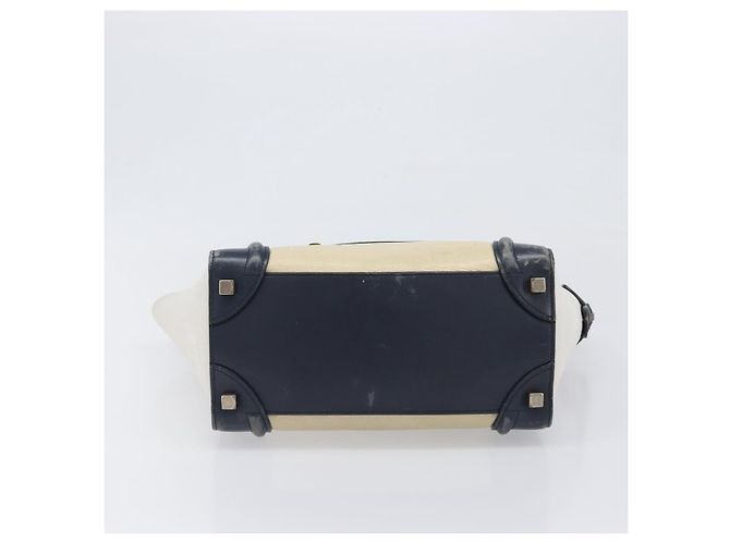 Céline Bolso de mano CELINE Luggage Micro shopper de cuero blanco con herrajes dorados Auth 198867A - vista 9