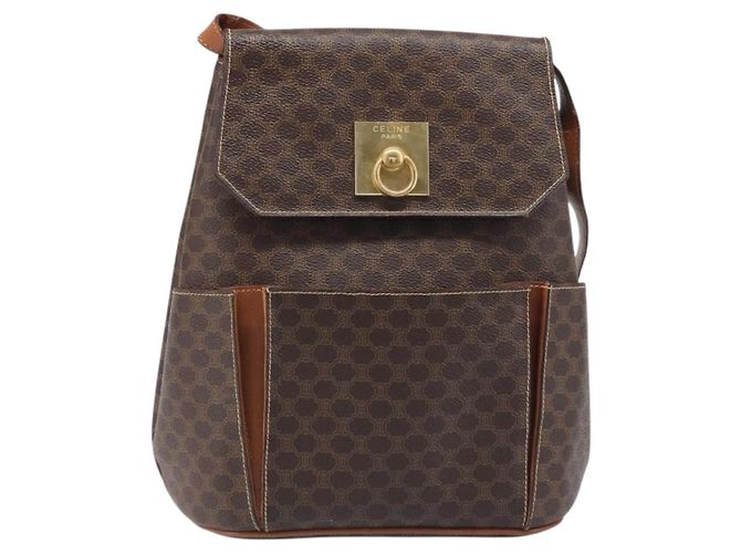 Céline Borsa a Tracolla CELINE Macadam PVC Pelle Marrone Tono Oro Auth 198476 - vista 2