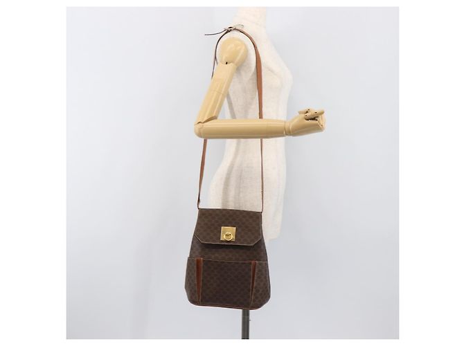 Céline Borsa a Tracolla CELINE Macadam PVC Pelle Marrone Tono Oro Auth 198476 - vista 25