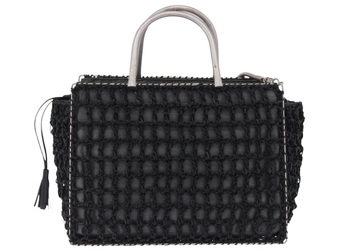 Borsa a Mano Salvatore Ferragamo Nylon 2way Nero Argento Auth BA15393 - vista 2