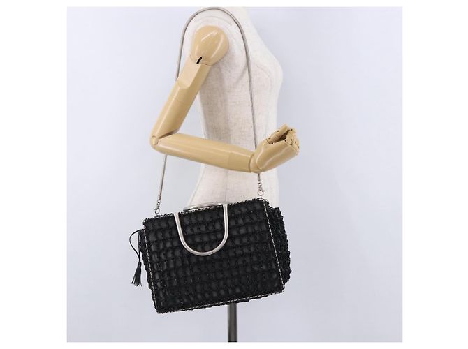 Borsa a Mano Salvatore Ferragamo Nylon 2way Nero Argento Auth BA15393 - vista 21