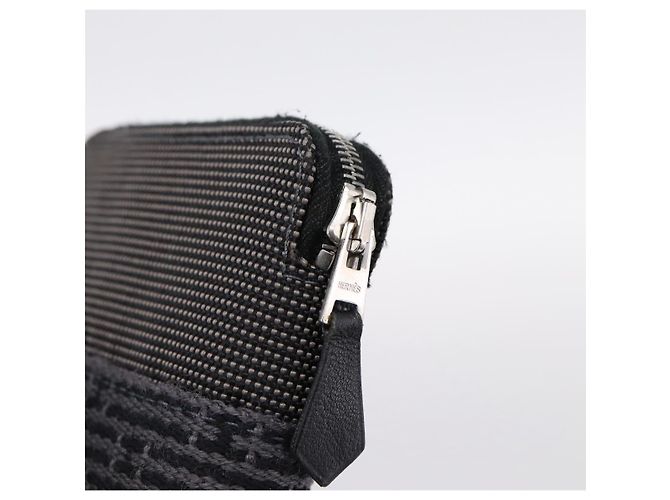 Hermès HERMES Her Line Perth PM Wallet Canvas Gray Silver Auth 202172A Marrone Argento - vista 12