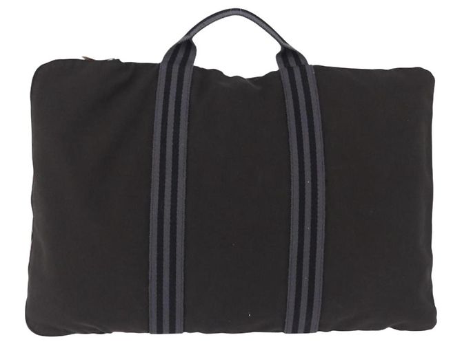 Hermès HERMES Fourre Tout Porte Documents Business Bag Canvas Gray Auth 200068A Marrone - vista 2
