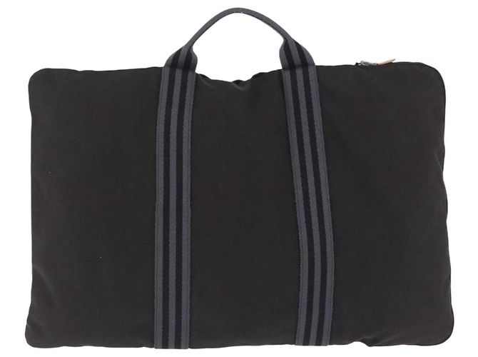 Hermès HERMES Fourre Tout Porte Documents Business Bag Canvas Gray Auth 200068A Marrone - vista 3