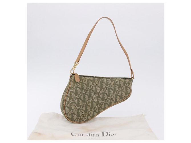 Borsa a mano Pouch Saddle Christian Dior Trotter Canvas Khaki Gold Auth mr2899V D'oro Cachi - Ansicht 22