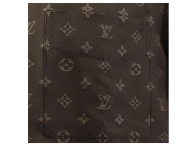 LOUIS VUITTON Camicia a maniche corte in seta 40 Marrone LV Auth 193730M - vista 11