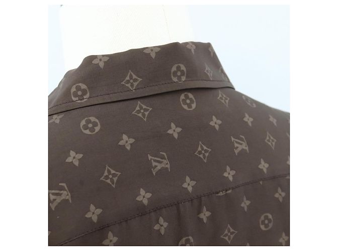 LOUIS VUITTON Camicia a maniche corte in seta 40 Marrone LV Auth 193730M - vista 12