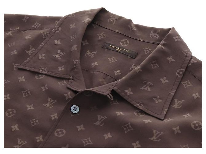 LOUIS VUITTON Camicia a maniche corte in seta 40 Marrone LV Auth 193730M - vista 13
