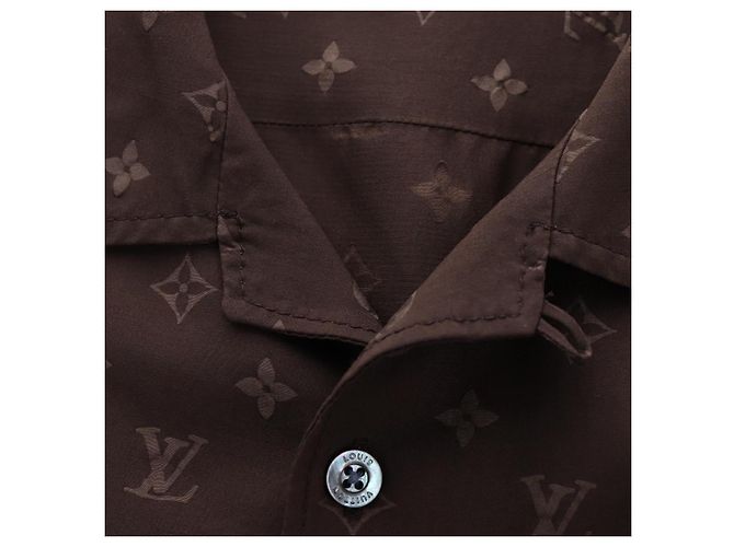 LOUIS VUITTON Camicia a maniche corte in seta 40 Marrone LV Auth 193730M - vista 14