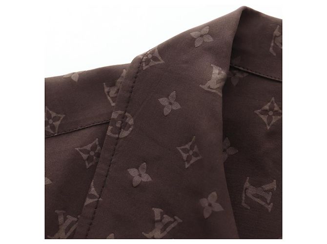 LOUIS VUITTON Camicia a maniche corte in seta 40 Marrone LV Auth 193730M - vista 15