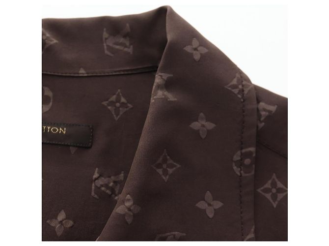 LOUIS VUITTON Camicia a maniche corte in seta 40 Marrone LV Auth 193730M - vista 16