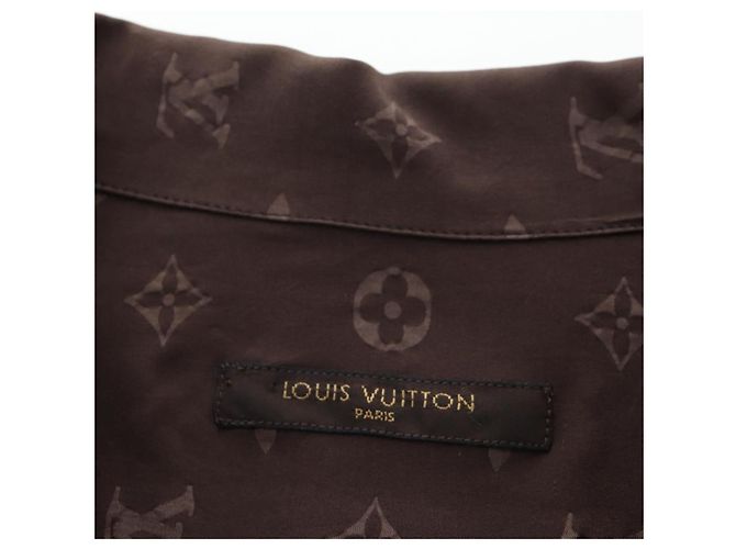 LOUIS VUITTON Camicia a maniche corte in seta 40 Marrone LV Auth 193730M - vista 17