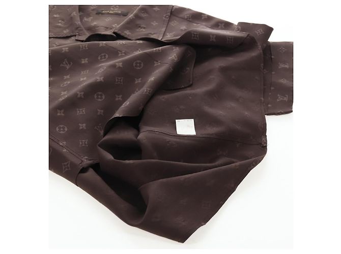 LOUIS VUITTON Camicia a maniche corte in seta 40 Marrone LV Auth 193730M - vista 18