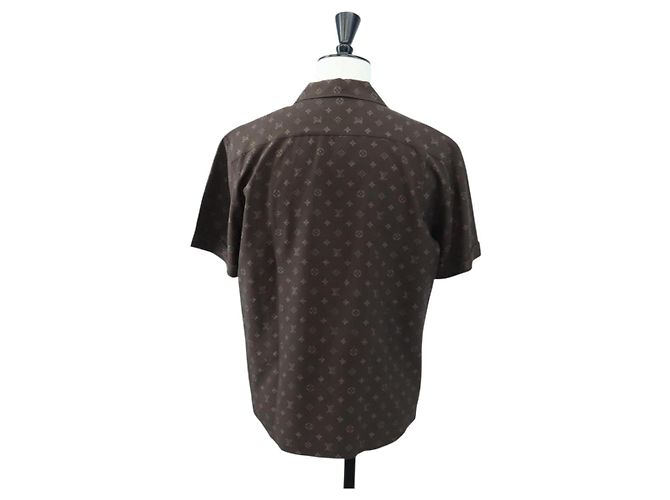 LOUIS VUITTON Camicia a maniche corte in seta 40 Marrone LV Auth 193730M - vista 2