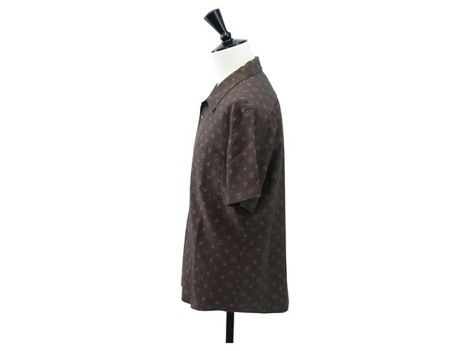 LOUIS VUITTON Camicia a maniche corte in seta 40 Marrone LV Auth 193730M - vista 3