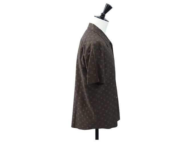 LOUIS VUITTON Camicia a maniche corte in seta 40 Marrone LV Auth 193730M - vista 4