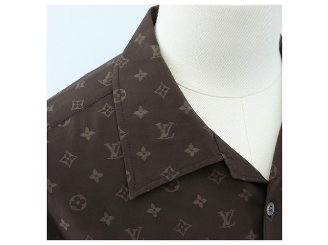 LOUIS VUITTON Camicia a maniche corte in seta 40 Marrone LV Auth 193730M - vista 5