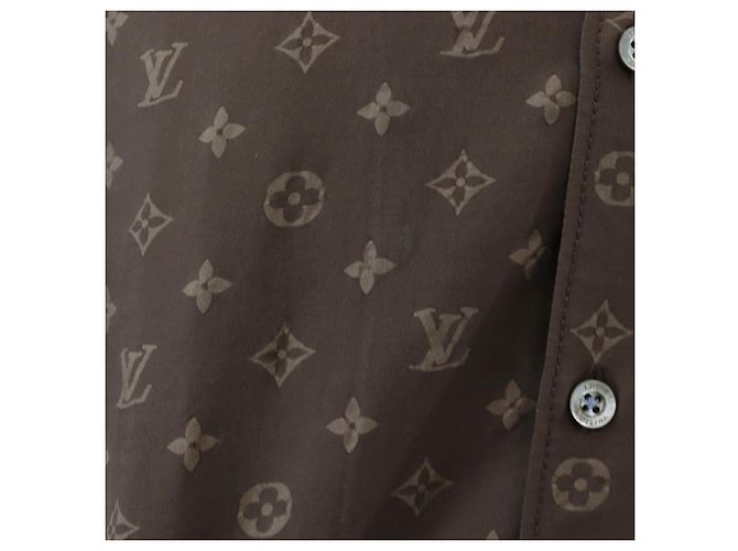 LOUIS VUITTON Camicia a maniche corte in seta 40 Marrone LV Auth 193730M - vista 9