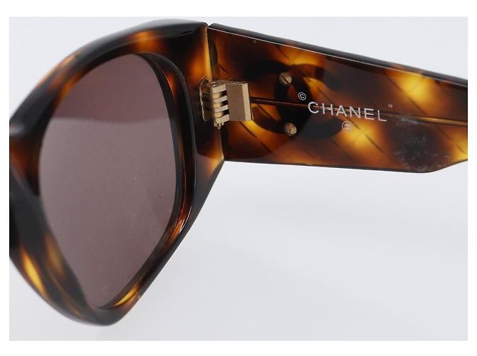Gafas de sol CHANEL estampado carey de plástico marrón y dorado CC Auth BA15309 Castaño - vista 11