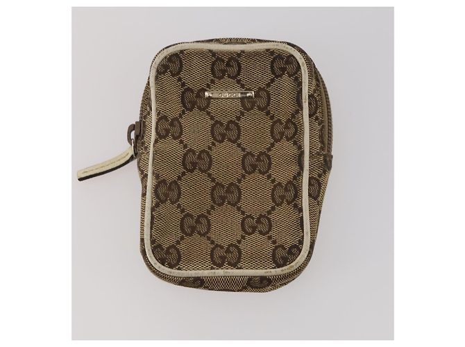 Carteira Bolsa GUCCI GG Leather Canvas 6 Set Beige Black Auth am12473 Preto Bege - vista 2