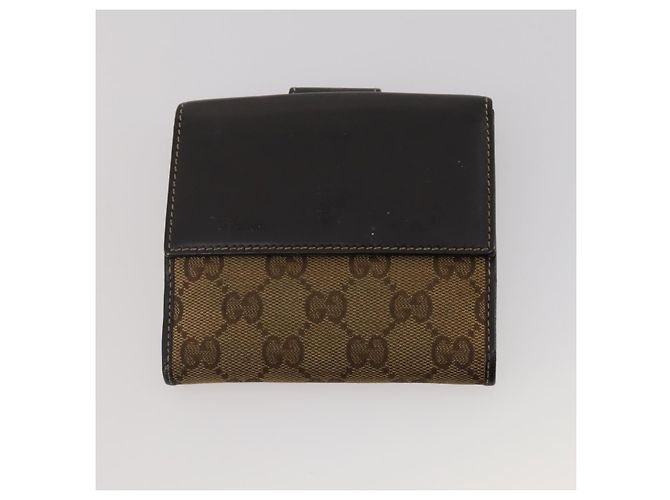 Carteira Bolsa GUCCI GG Leather Canvas 6 Set Beige Black Auth am12473 Preto Bege - vista 26