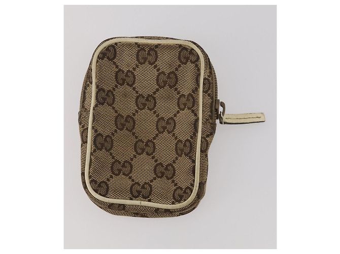 Carteira Bolsa GUCCI GG Leather Canvas 6 Set Beige Black Auth am12473 Preto Bege - vista 3