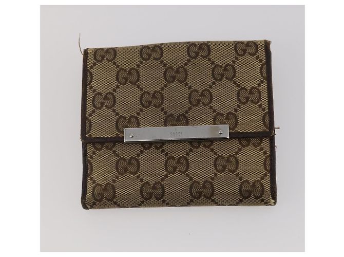 Carteira Bolsa GUCCI GG Leather Canvas 6 Set Beige Black Auth am12473 Preto Bege - vista 31