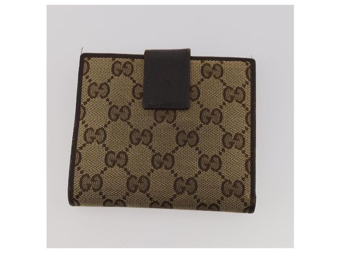 Carteira Bolsa GUCCI GG Leather Canvas 6 Set Beige Black Auth am12473 Preto Bege - vista 32