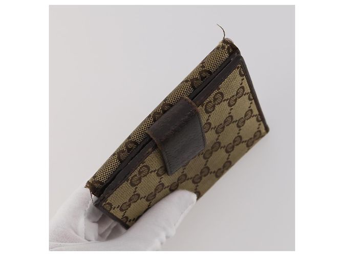 Carteira Bolsa GUCCI GG Leather Canvas 6 Set Beige Black Auth am12473 Preto Bege - vista 33