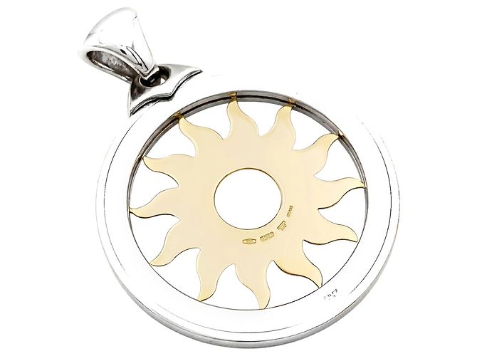 Pendente Bulgari, "Tondo Sun", oro giallo e acciaio. - vista 4