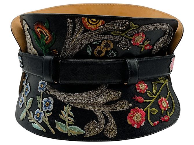 Alexander McQueen Black Leather Structured Corset Belt with Embroidery - view 2