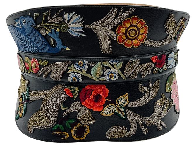 Alexander McQueen Black Leather Structured Corset Belt with Embroidery - view 4