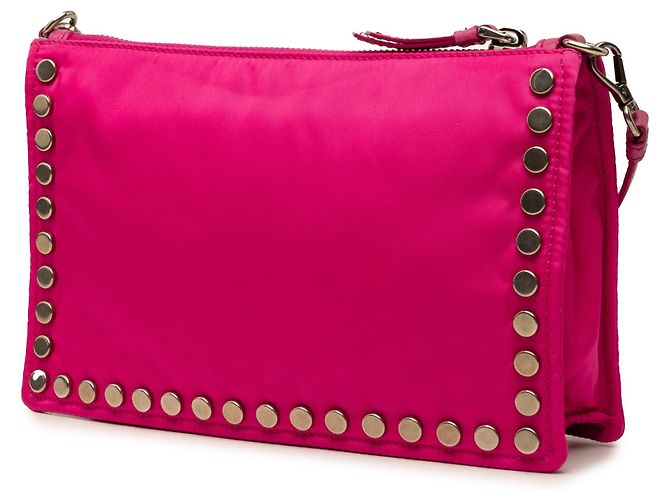 Borsa a tracolla Prada Tessuto Studded Etiquette Rosa - vista 2