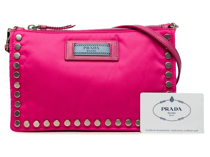 Borsa a tracolla Prada Tessuto Studded Etiquette Rosa - vista 7