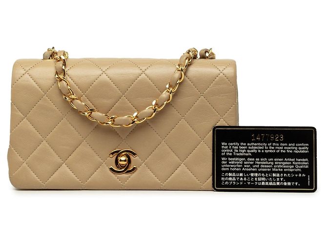Borsa a tracolla Chanel Mini Rectangular CC Quilted Lambskin Full Single Flap Beige - vista 7
