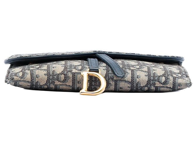 Borsa a tracolla Dior Oblique Canvas Saddle Wallet On Chain Blu - vista 3