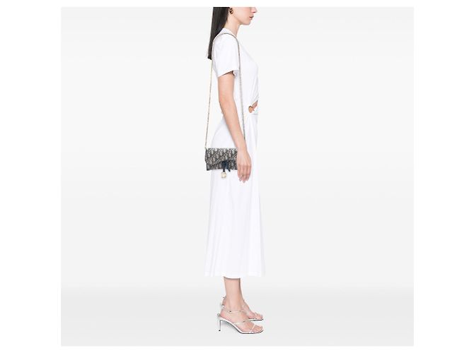 Borsa a tracolla Dior Oblique Canvas Saddle Wallet On Chain Blu - vista 6