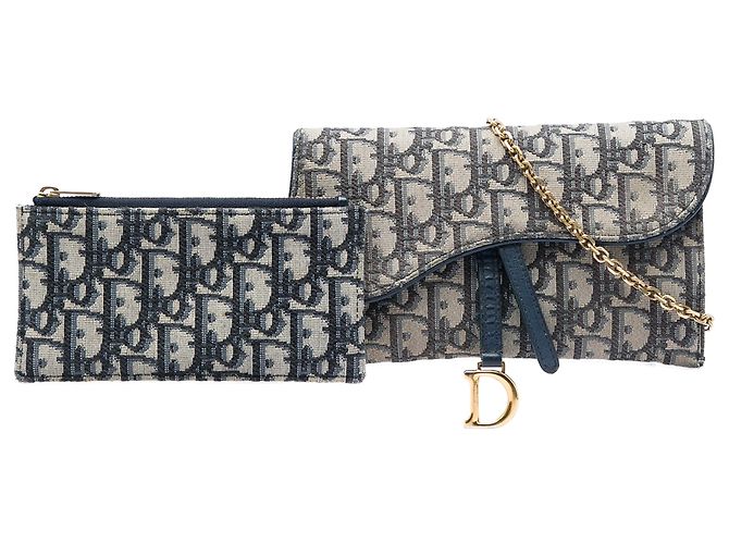 Borsa a tracolla Dior Oblique Canvas Saddle Wallet On Chain Blu - vista 7