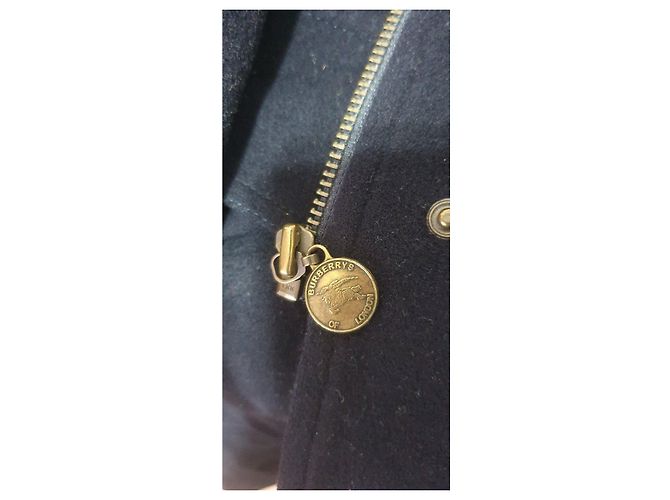 Burberry Navy Blue Wool Coat with Nova Check Lining - view 3