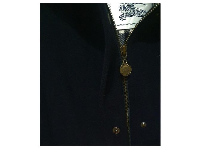Burberry Navy Blue Wool Coat with Nova Check Lining - view 4