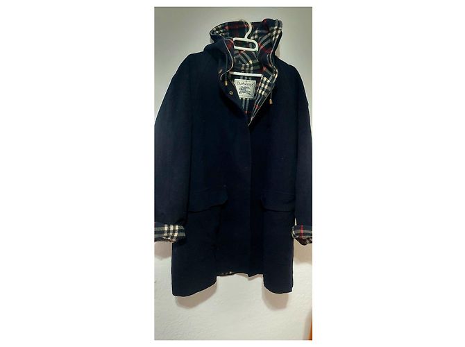 Burberry Navy Blue Wool Coat with Nova Check Lining - view 5