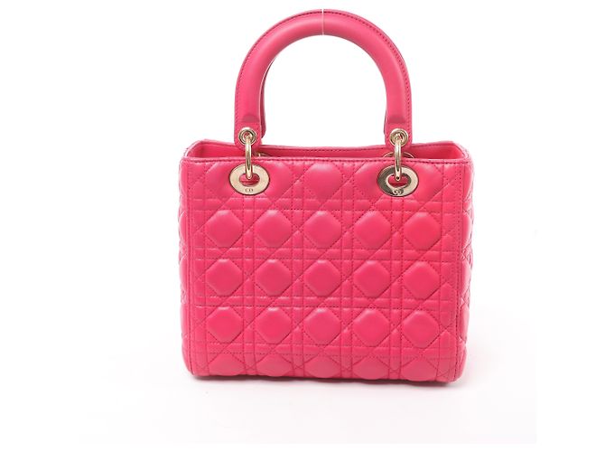 Borsa 2Way Lady Dior Medium in pelle Cannage di Christian Dior in Rosa Grigio - vista 2