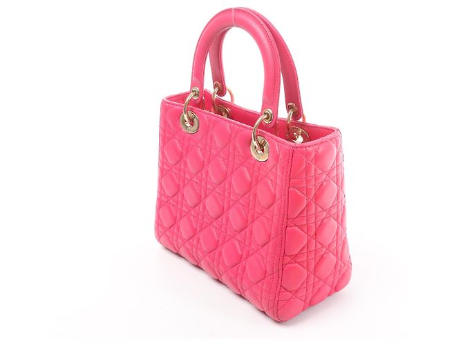 Borsa 2Way Lady Dior Medium in pelle Cannage di Christian Dior in Rosa Grigio - vista 3
