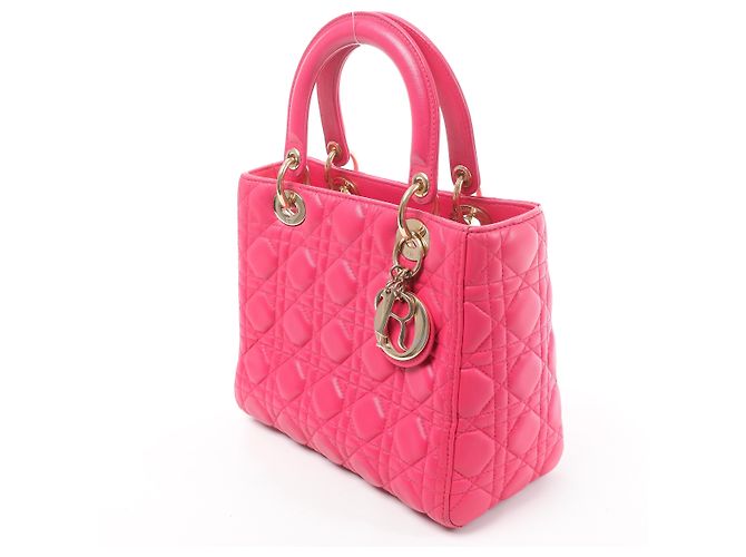 Borsa 2Way Lady Dior Medium in pelle Cannage di Christian Dior in Rosa Grigio - vista 4