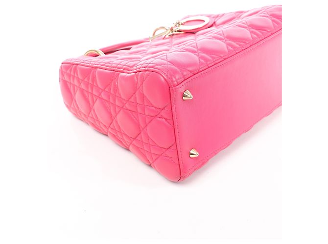 Borsa 2Way Lady Dior Medium in pelle Cannage di Christian Dior in Rosa Grigio - vista 9