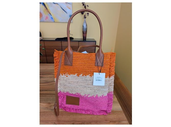 Sandro E24 The Sunset Multicolour Straw Shopper Bag Pink Multiple colors Orange - view 4
